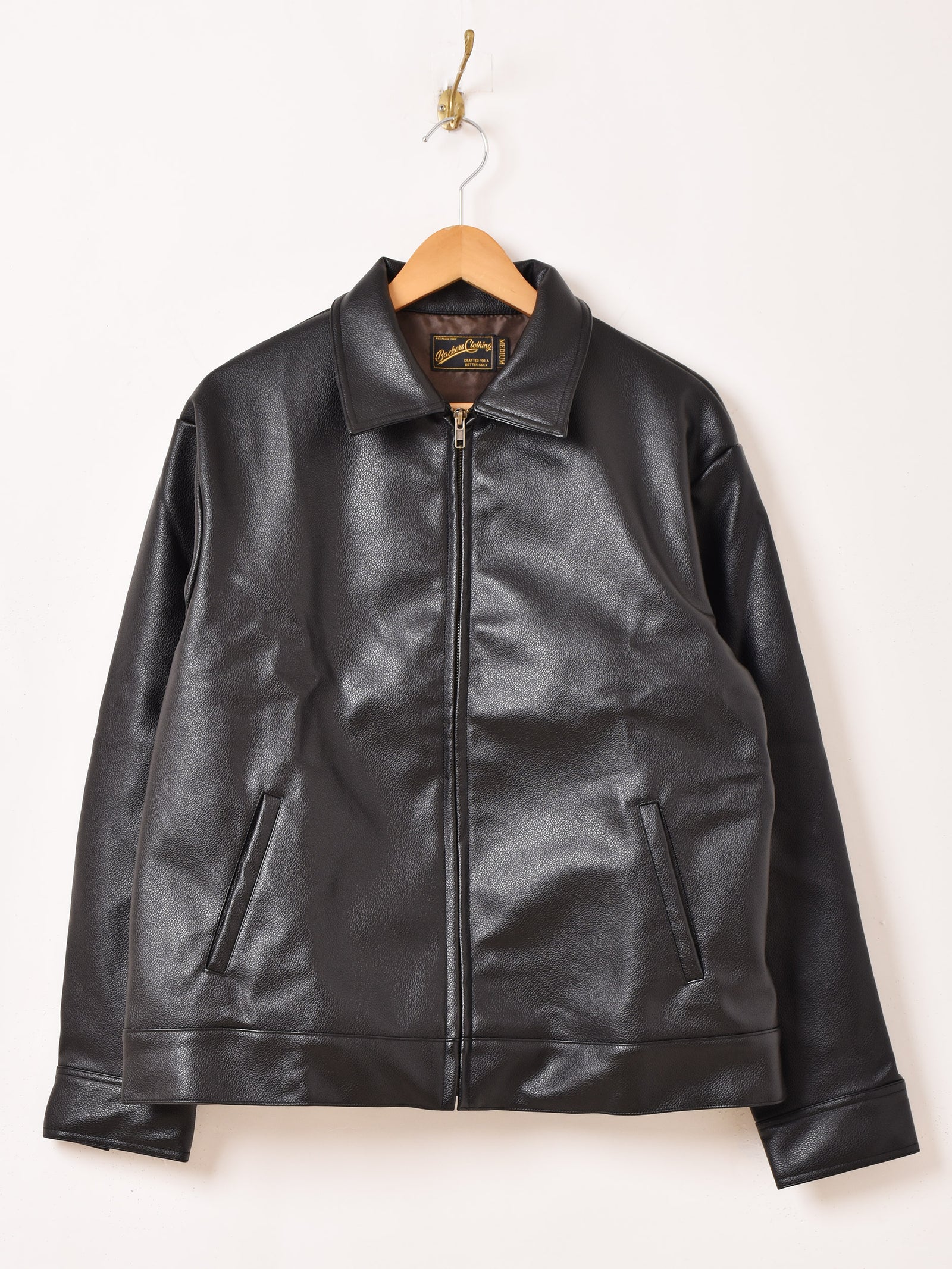 Backers フェイクレザー ジップアップジャケット BLACK 3色展開】Backers フェイクレザー ジップアップジャケット – 古着屋Top