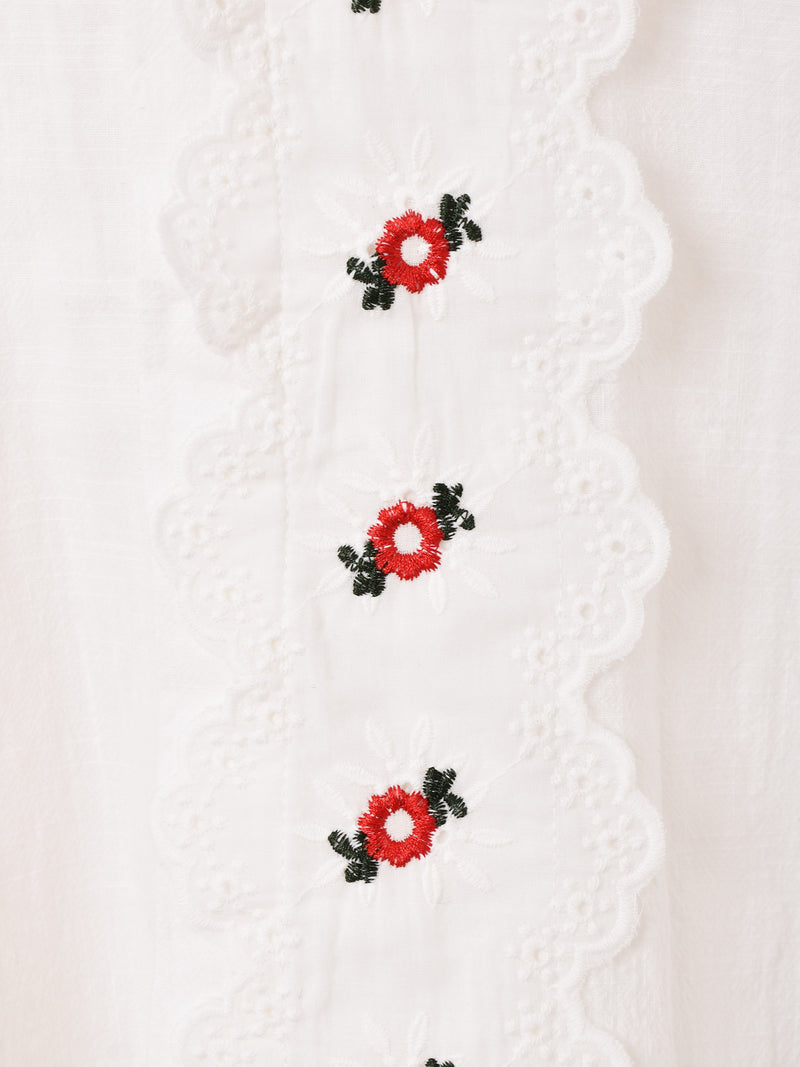 Meridian フラワー刺繍 パイピング 半袖ブラウス