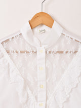 レース フリル 半袖 ホワイトブラウス