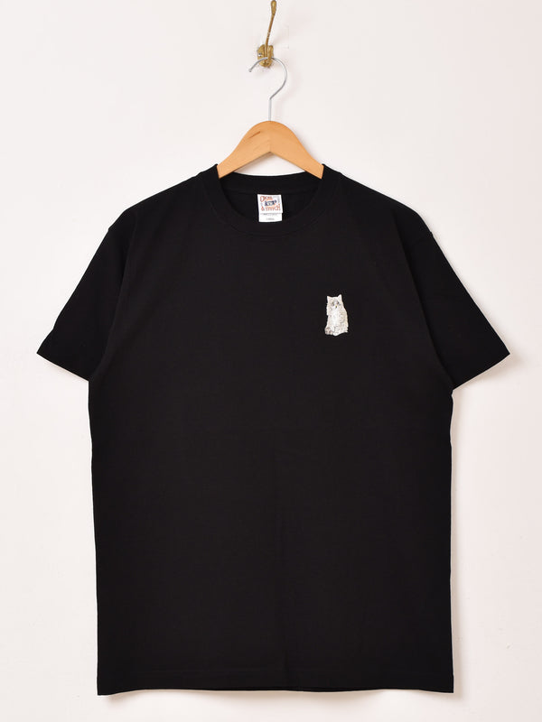 【2色展開】ワンポイント キャット 刺繍 Tシャツ