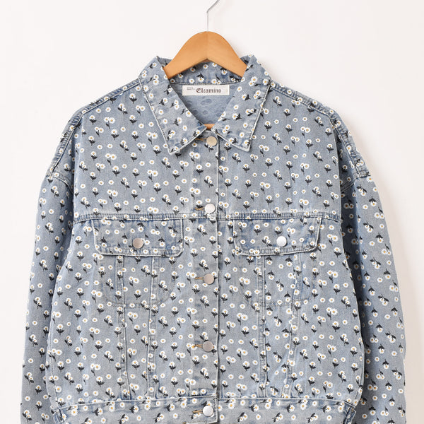 imakokoni デニムジャケット花柄リボンノーカラ Elcamino 花柄 マーガレット デニムジャケット – 古着屋Top of the