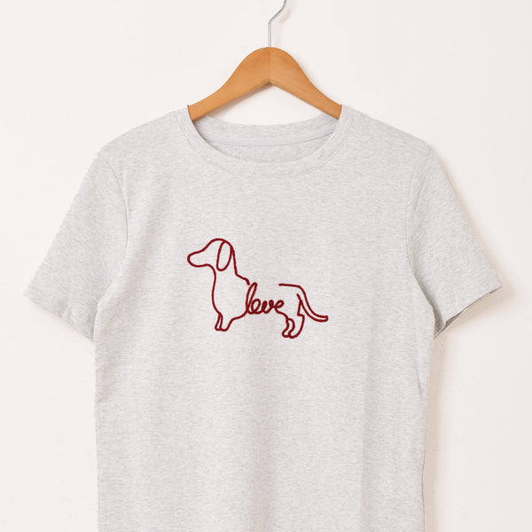 刺繍ダックスフントTシャツ ダックスフント ミディアム フェイス&サークルロゴ 刺繍 Tシャツ