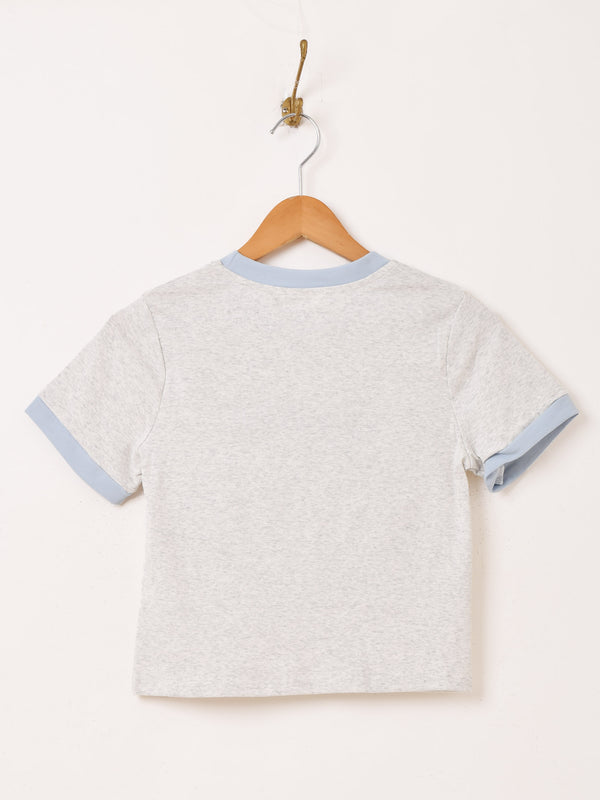 【2色展開】 クロップド 刺繍 リンガーTシャツ「Centre」