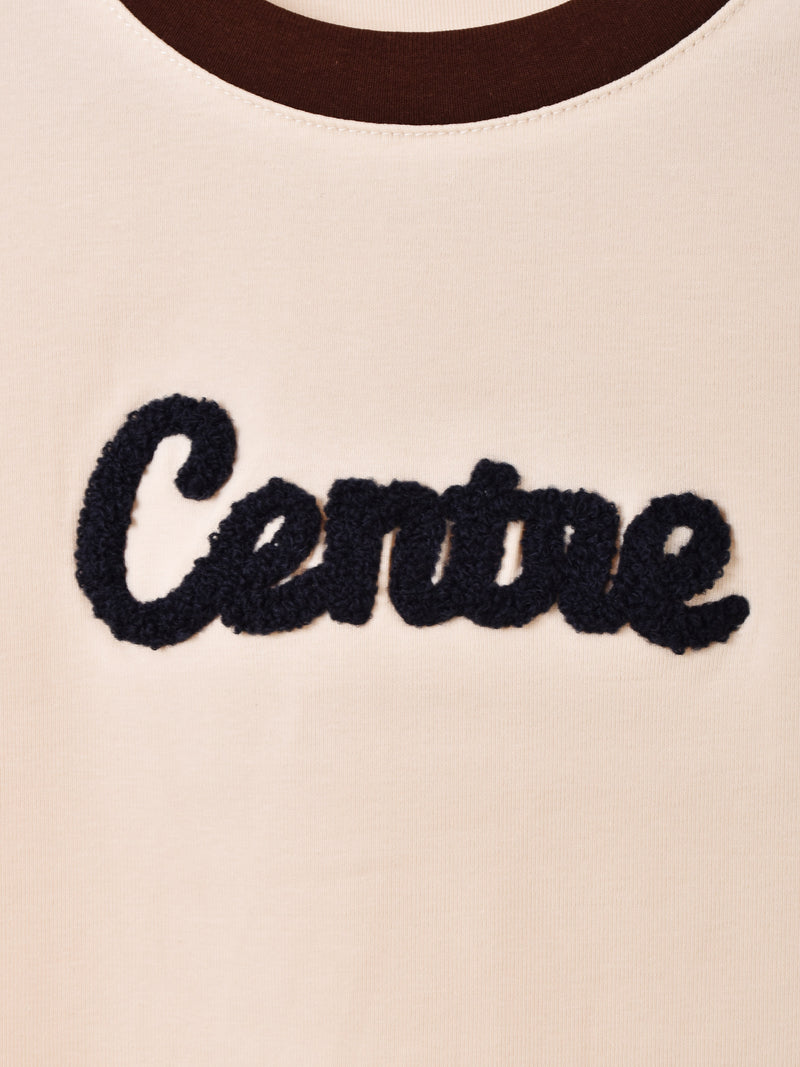 【2色展開】 クロップド 刺繍 リンガーTシャツ「Centre」