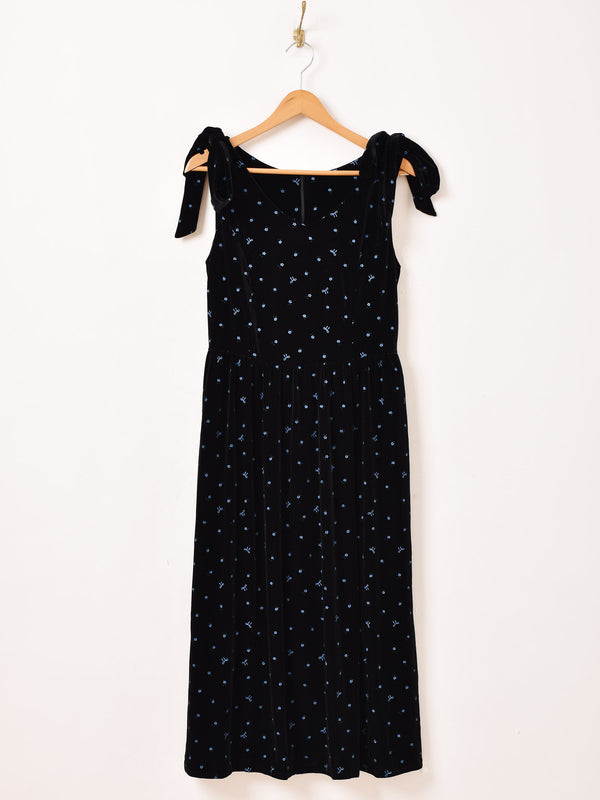 Meridian 小花柄 リボン ベロア ノースリーブワンピース