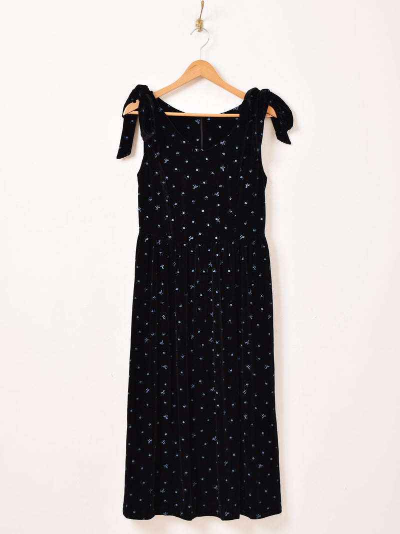 Meridian 小花柄 リボン ベロア ノースリーブワンピース