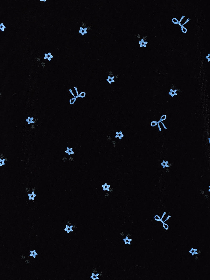 Meridian 小花柄 リボン ベロア ノースリーブワンピース