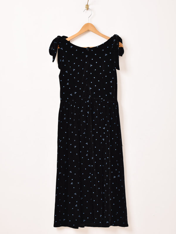 Meridian 小花柄 リボン ベロア ノースリーブワンピース