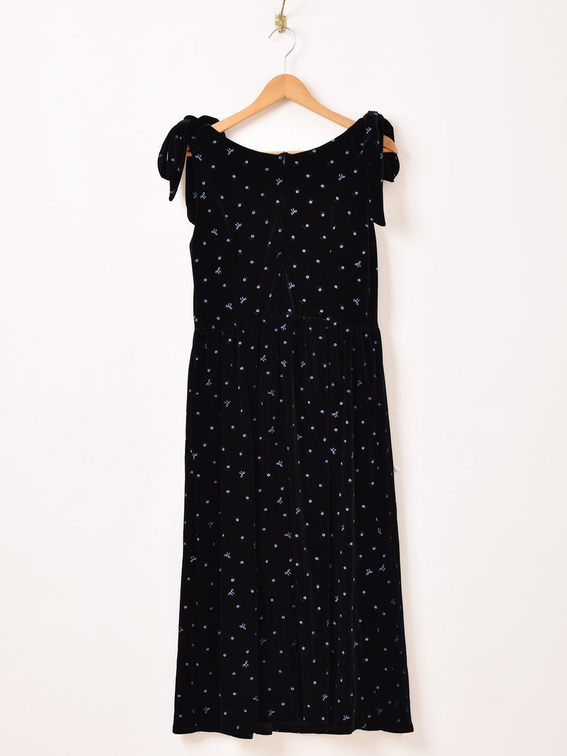 Meridian 小花柄 リボン ベロア ノースリーブワンピース