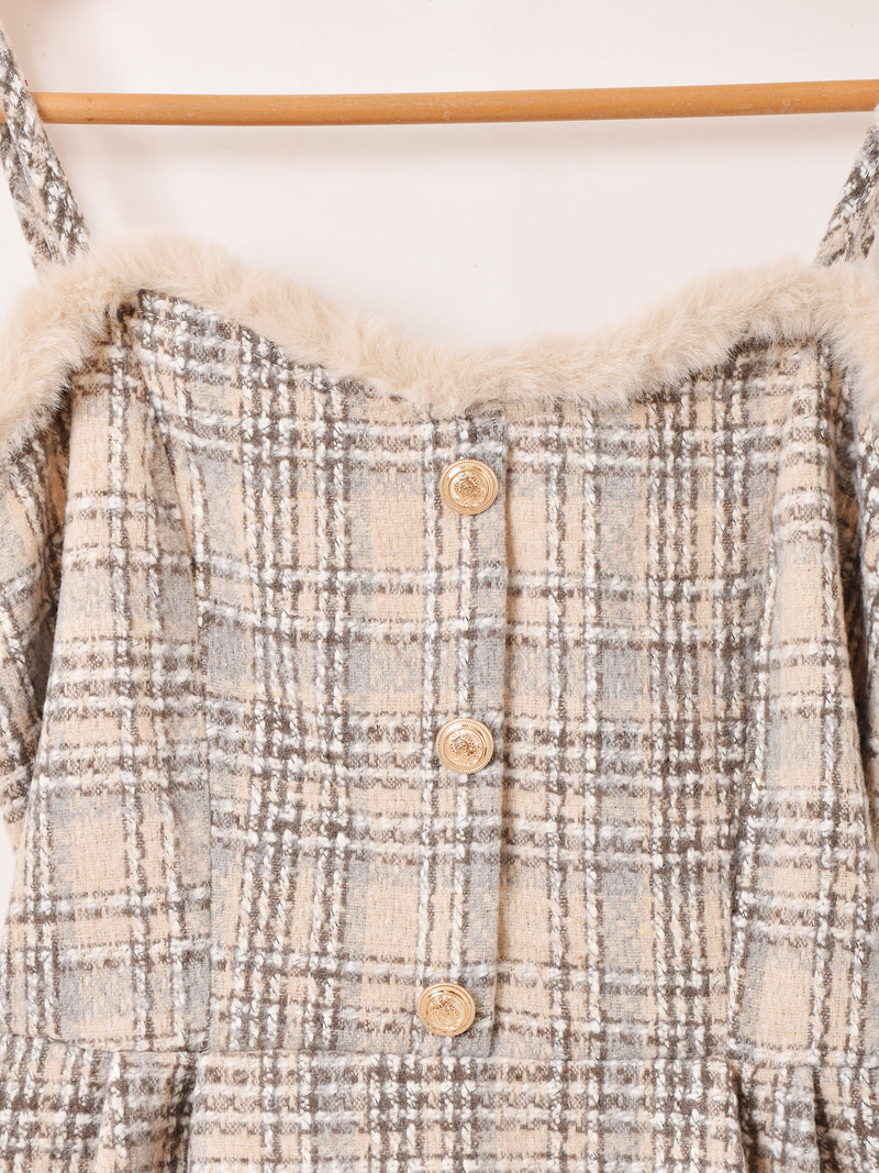 【2色展開】Meridian チェック柄 ファーデザイン キャミソールワンピース