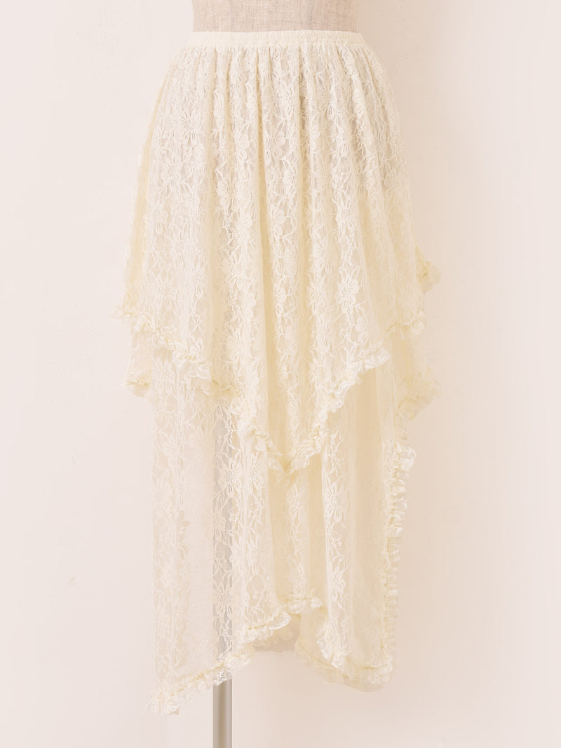 【3色展開】Meridian 花柄 アシンメトリー レーススカート