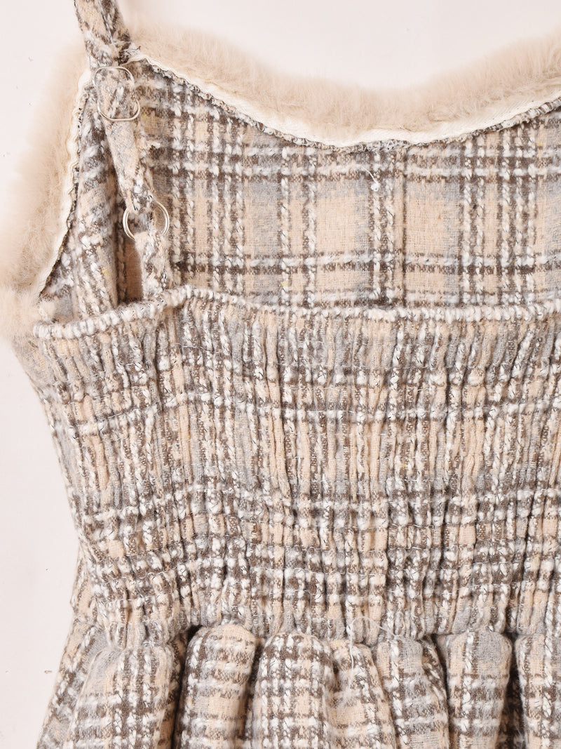 【2色展開】Meridian チェック柄 ファーデザイン キャミソールワンピース