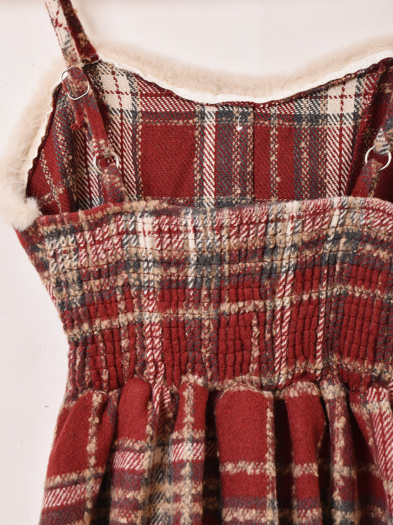 【2色展開】Meridian チェック柄 ファーデザイン キャミソールワンピース