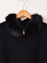 【2色展開】Meridian ファーカラー ジップアップ カーディガン