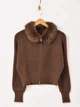 【2色展開】Meridian ファーカラー ジップアップ カーディガン