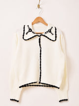 Meridian ビーズ刺繍 襟付き カーディガン