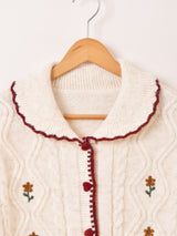 Elcamino フラワー刺繍 襟付き カーディガン