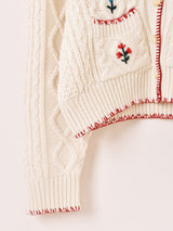 Meridian フラワー刺繍 ケーブル編み カーディガン