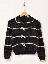 【2色展開】Meridian ボーダー柄 リボンデザイン カーディガン