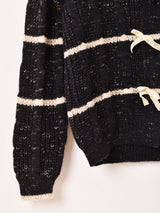 【2色展開】Meridian ボーダー柄 リボンデザイン カーディガン