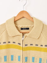 Meridian カウチン風 幾何学柄 カーディガン