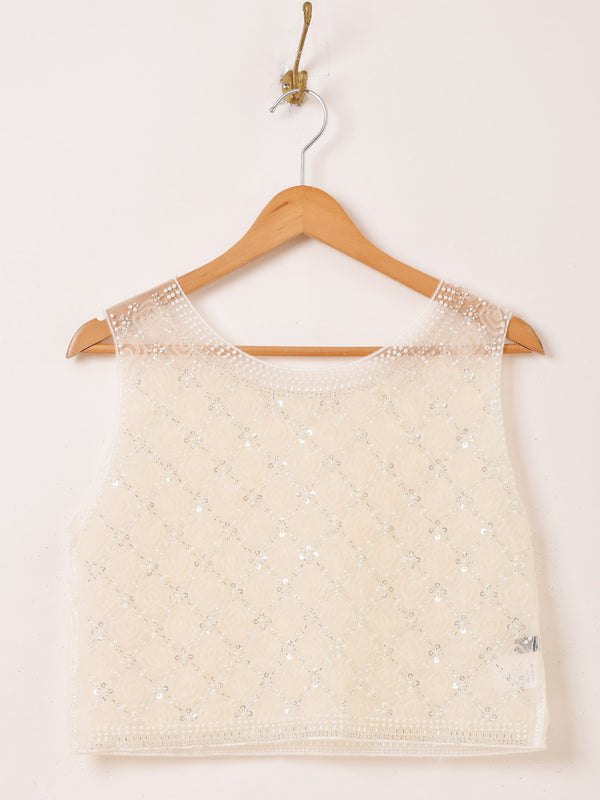 Meridian ビーズ刺繍 シアー ノースリーブトップス