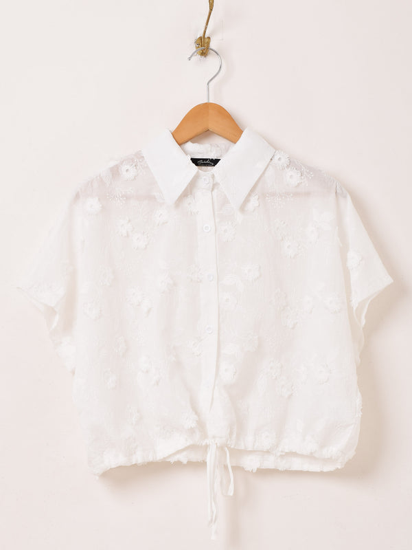 【2色展開】Meridian フラワー刺繍 半袖シャツ
