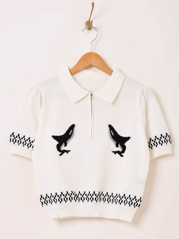 【2色展開】Meridian シャチ ハーフジップ 半袖セーター
