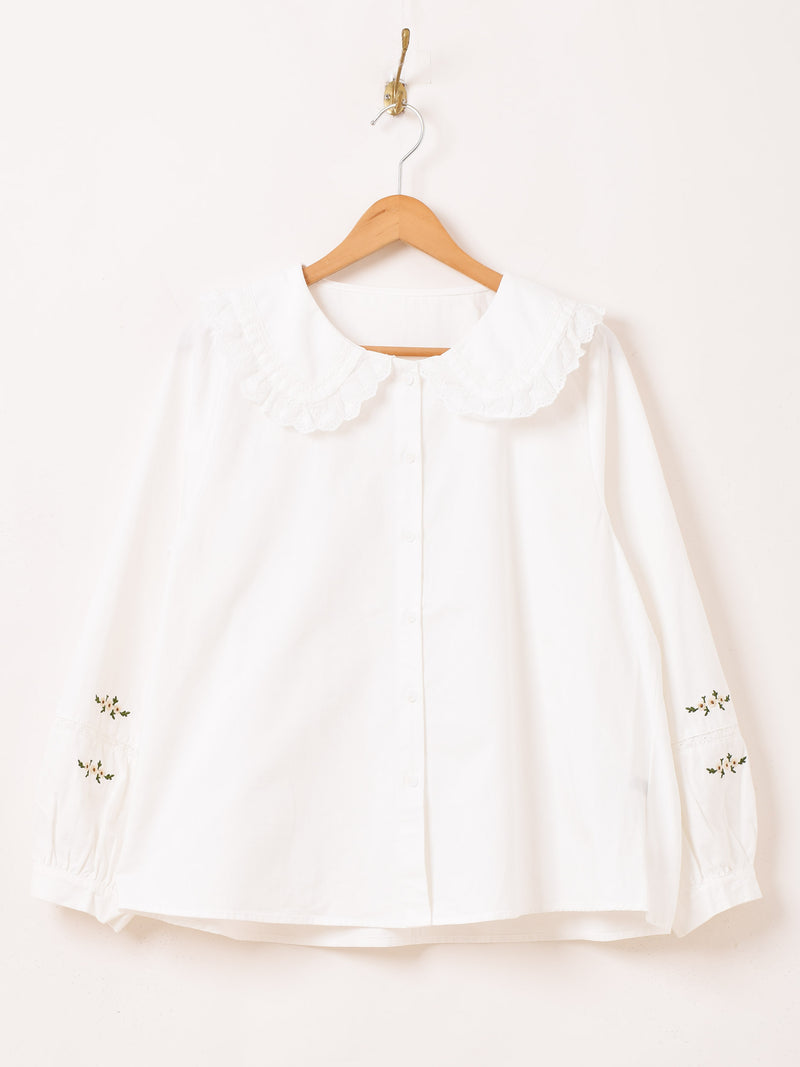 【スイス製】Tramo 刺繍 長袖 ブラウス ホワイト Meridian レースカラー 刺繍 長袖ブラウス – 古着屋Top of the Hillの