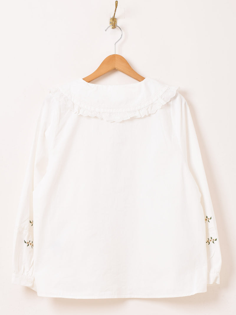 Meridian レースカラー 刺繍 長袖ブラウス – 古着屋Top of the Hillの
