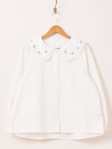 Meridian ビッグカラー 刺繍 長袖ブラウス