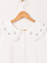 Meridian ビッグカラー 刺繍 長袖ブラウス