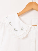 Meridian ビッグカラー 刺繍 長袖ブラウス