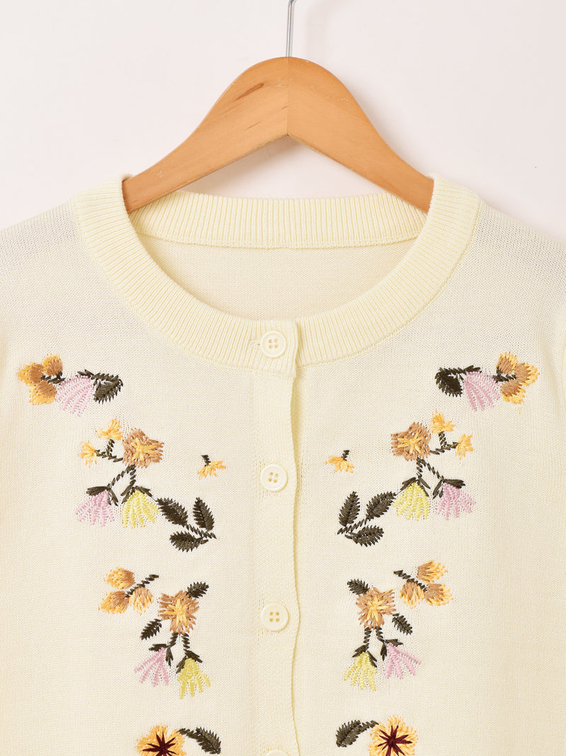 【2色展開】Meridian フラワー刺繍 半袖 カーディガン