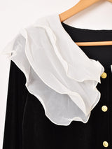 Meridian ラッフルカラー ベロア 長袖ブラウス