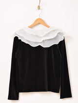 Meridian ラッフルカラー ベロア 長袖ブラウス