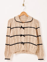 【2色展開】Meridian ボーダー柄 リボンデザイン カーディガン