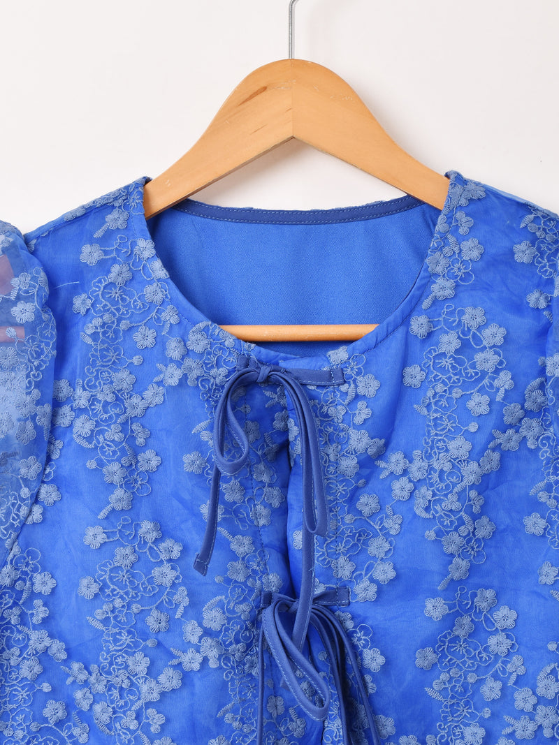 【3色展開】Meridian 刺繍 半袖 チュールブラウス