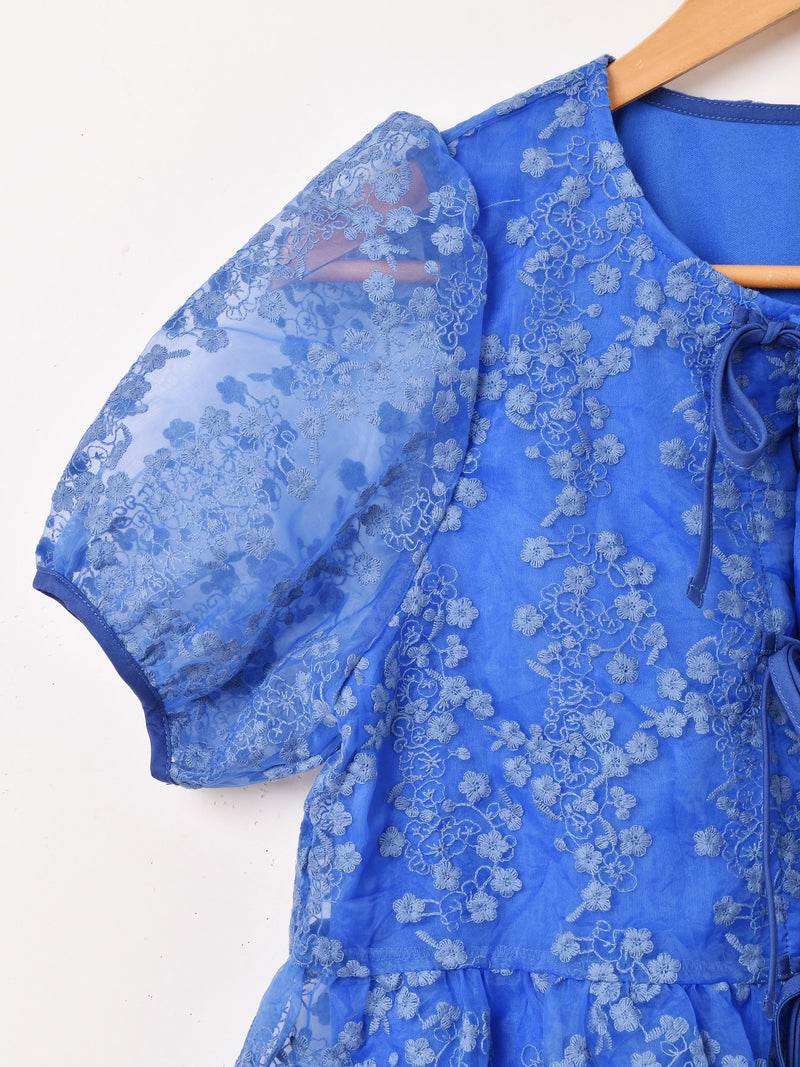 【3色展開】Meridian 刺繍 半袖 チュールブラウス