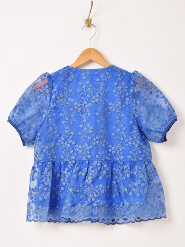 【3色展開】Meridian 刺繍 半袖 チュールブラウス