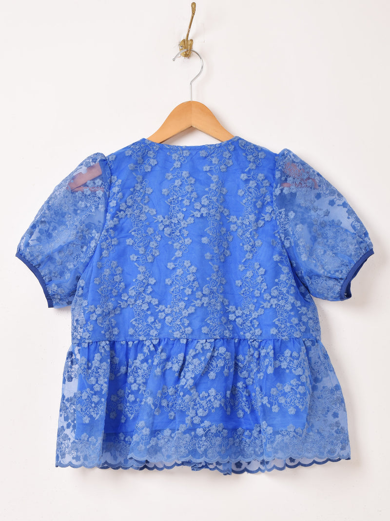 【3色展開】Meridian 刺繍 半袖 チュールブラウス