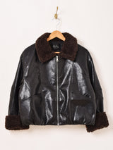 【2色展開】Meridian ボアカラー フェイクレザージャケット