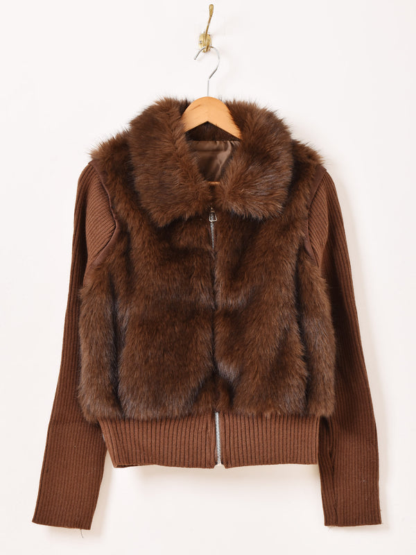 ブラウンファー・ニットジャケット 2色展開】Meridian 2way フェイクファー ニットジャケット – 古着屋Top