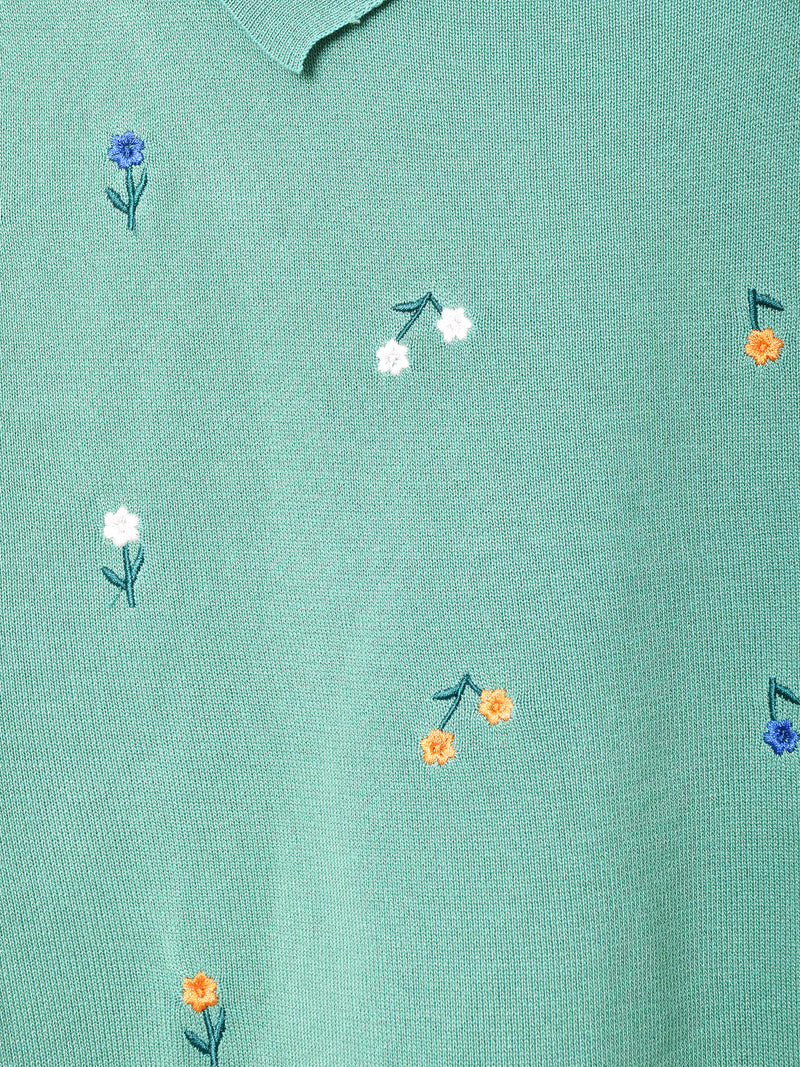 【2色展開】「Meridian」花刺繍 サマーニット ポロセーター
