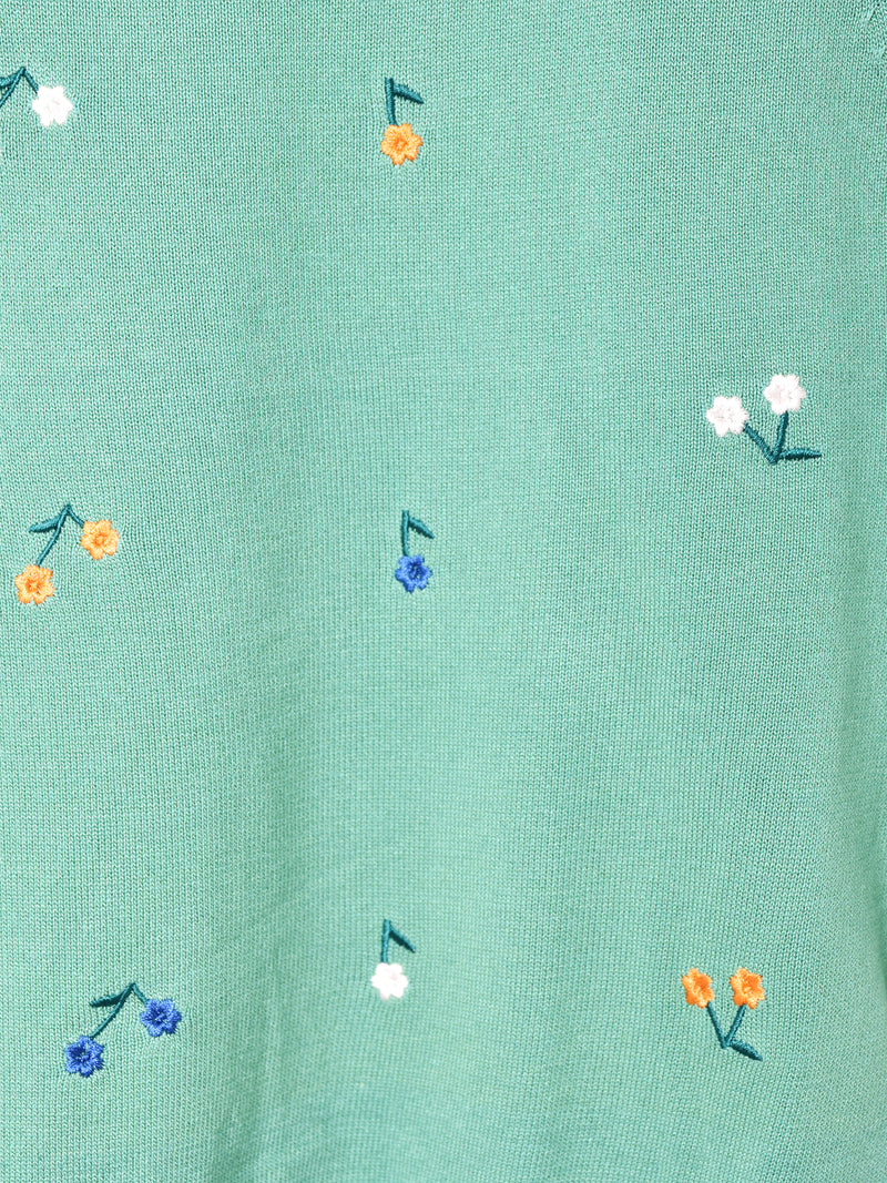 【2色展開】「Meridian」花刺繍 サマーニット ポロセーター