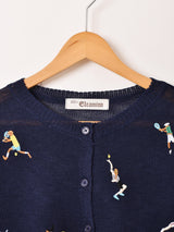 【2色展開】Elcamino テニスデザイン 刺繍 半袖カーディガン