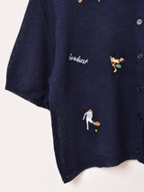 【2色展開】Elcamino テニスデザイン 刺繍 半袖カーディガン