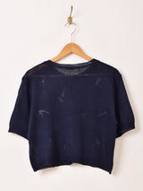 【2色展開】Elcamino テニスデザイン 刺繍 半袖カーディガン