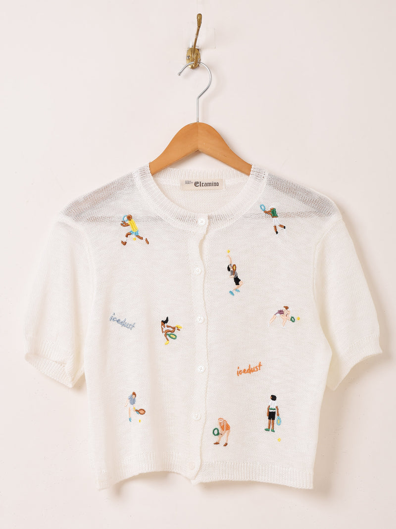 2色展開】Elcamino テニスデザイン 刺繍 半袖カーディガン – 古着屋Top