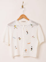 【2色展開】Elcamino テニスデザイン 刺繍 半袖カーディガン